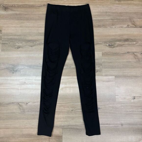 Dolls Kill Widow Women's M Shredded Leggings Black Slash Cut Punk Rock Goth Alt - Picture 1 of 5